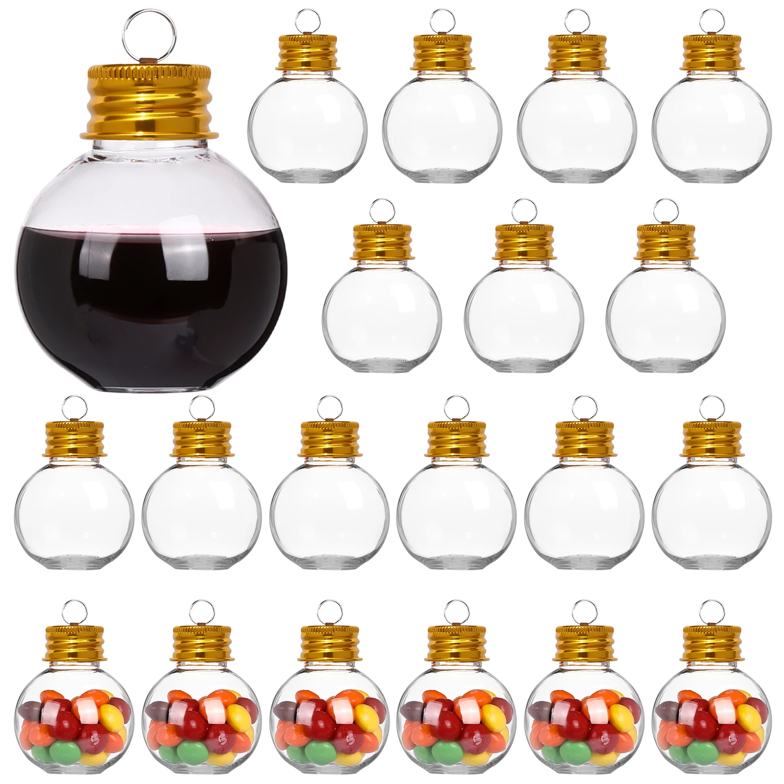 10pcs 50-250ml Gold Cap Transparent Fruit Juice Bottle Stubby Round Plastic Bottle Snowball Bottle Christmas Decorative Bottle