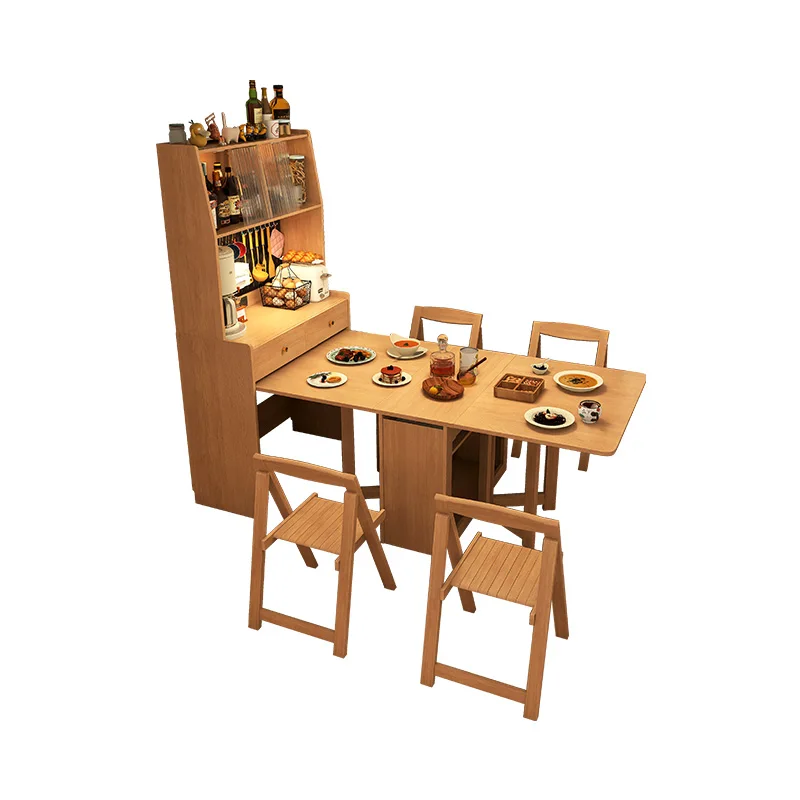 

Side cabinet, dining table, one table and four chairs combined into one, multi-functional foldable and retractable household