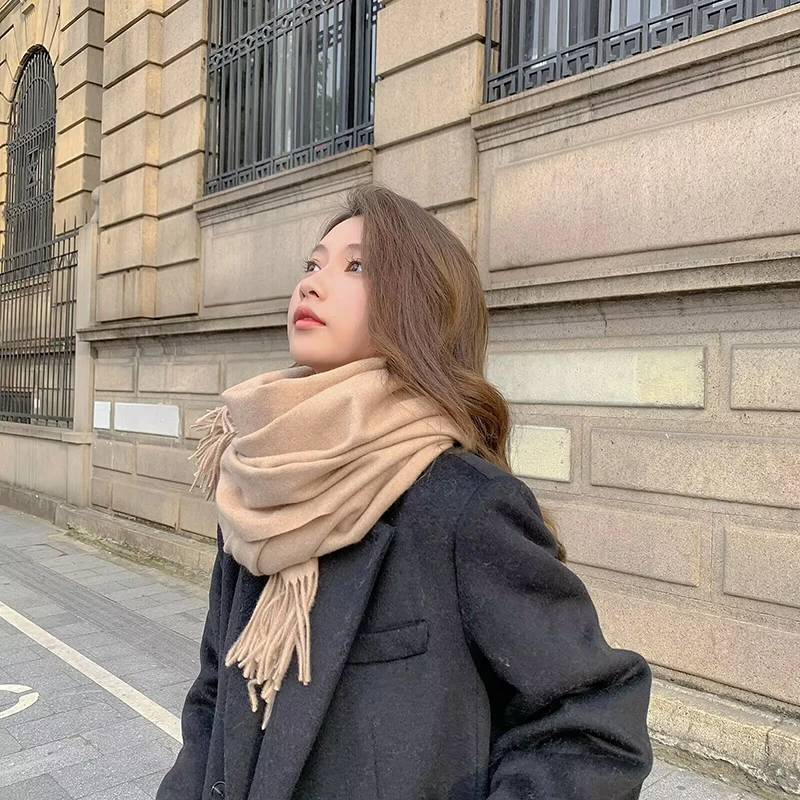 Popular Multicolour Cashmere Scarf Tassel Shawl Wrap Women Solid Color Pashmina Scarf Winter Scarf Thick Female Muffler