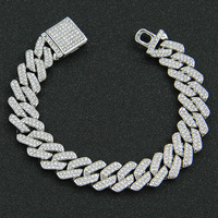 14MM  2 Row Rhinestone Paved Miami Rhombus Cuban Chain Hip Hop Men Women  Prong Cuban Link Chain Bracelet Iced Out men Jewelry