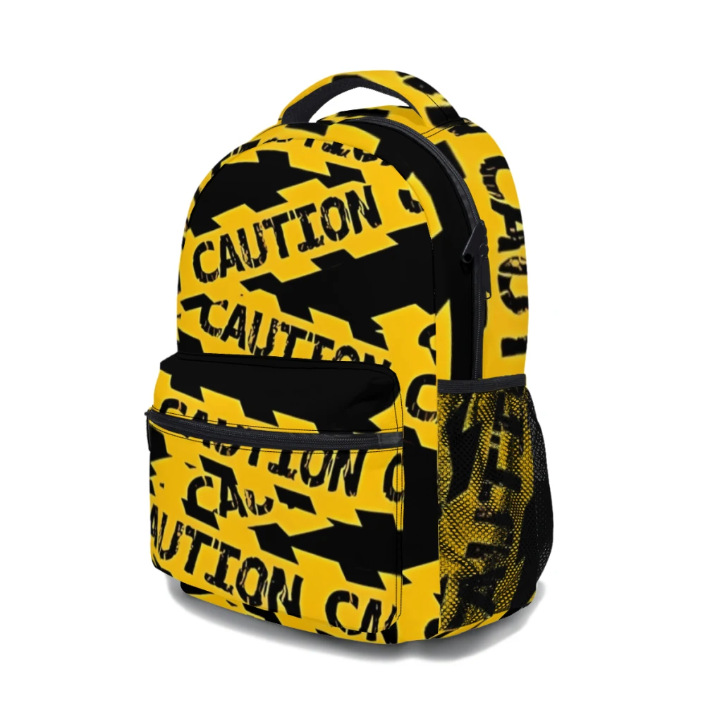 Unisex Caution Tape Mochila versátil, grande capacidade, impermeável, bolsa de computador lavável