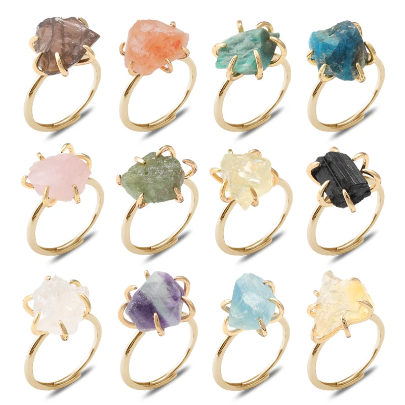 1pcs Irregular Copper Crystal Ring Color Rainbow White Stone Finger Rings Adjustable Jewelry Valentine Gift