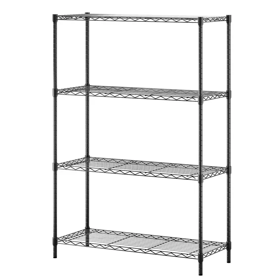 

4-ярусные проволочные стеллажи для хранения 36x14x54 черного цвета с регулируемыми полками, сверхпрочные металлические полки, выдерживают до 450 кг, сборка без инструментов, идеально подходят