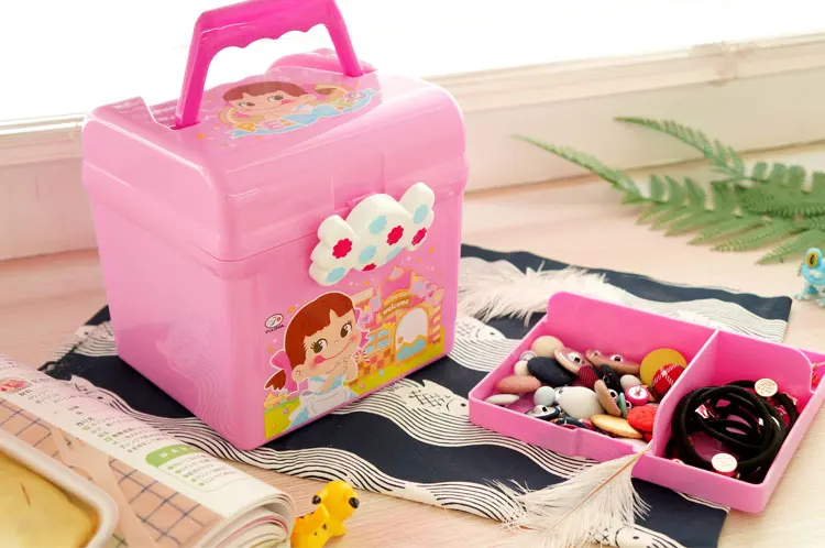 Niedlichen Cartoon Kinder Doppel Schichten Lagerung Box Tragbare Kunststoff Spielzeug Kinder Geburtstag Geschenk Kreide Snack Gebäude Block Organizer – Detail 17