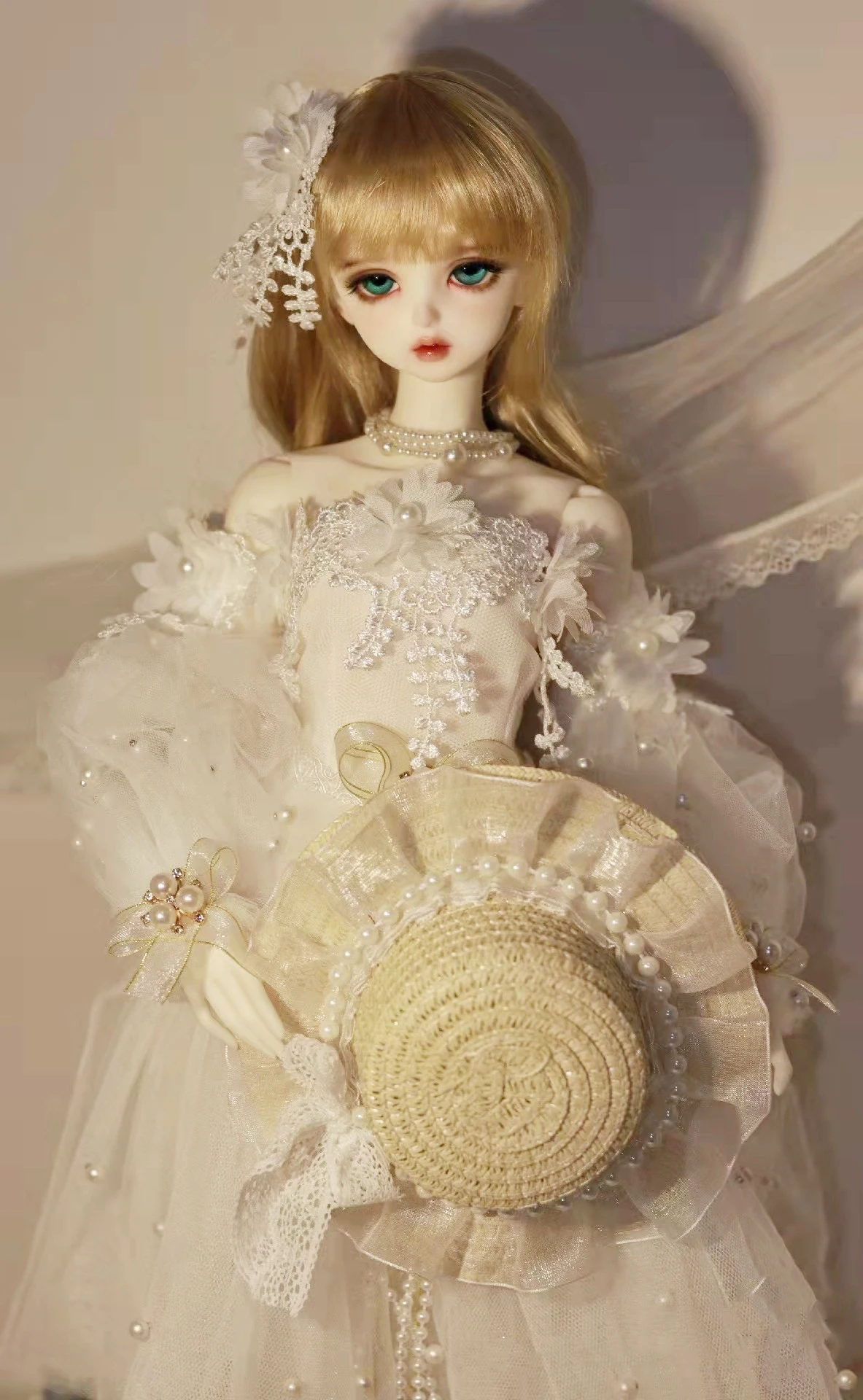 1/3 1/4 Doll Clothes, Short Style Wedding Dress Headflower Hand Sleeve Set