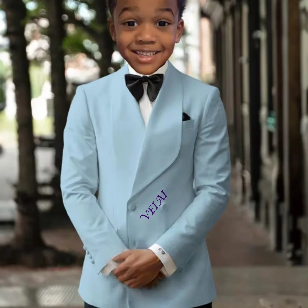 Boys' best man two-piece suit set, high-quality custom double-breasted slim-fit elegant tailcoat for children.