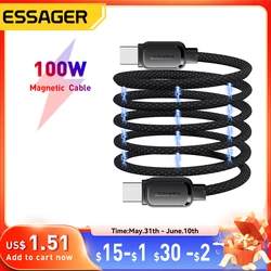 Essager 100w Magnetic Retractable Fast Charging Data Cable Type C To C Charging for iPhone 15 14 USB C To C for MacBook Samsung