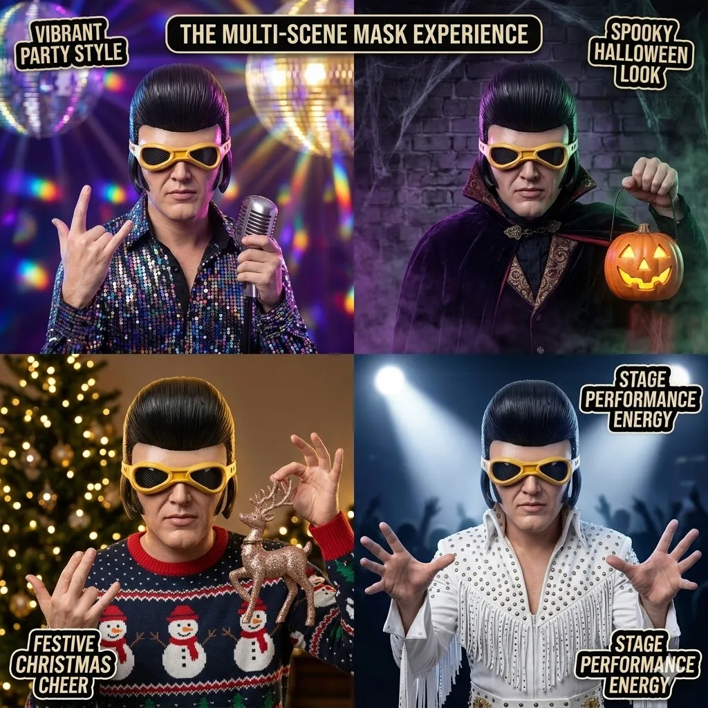 Elvis-Inspired Latex Half Face Mask - Vintage Rock N Roll Costume Accessory For Halloween Costume Parties Cosplay image 5