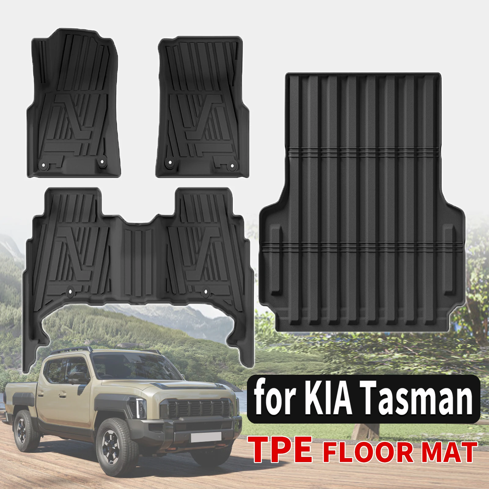 

Комплект всепогодных водонепроницаемых ковриков из TPE для KIA Tasman 2025-2026: экологичные, индивидуальные, полный комплект, аксессуары