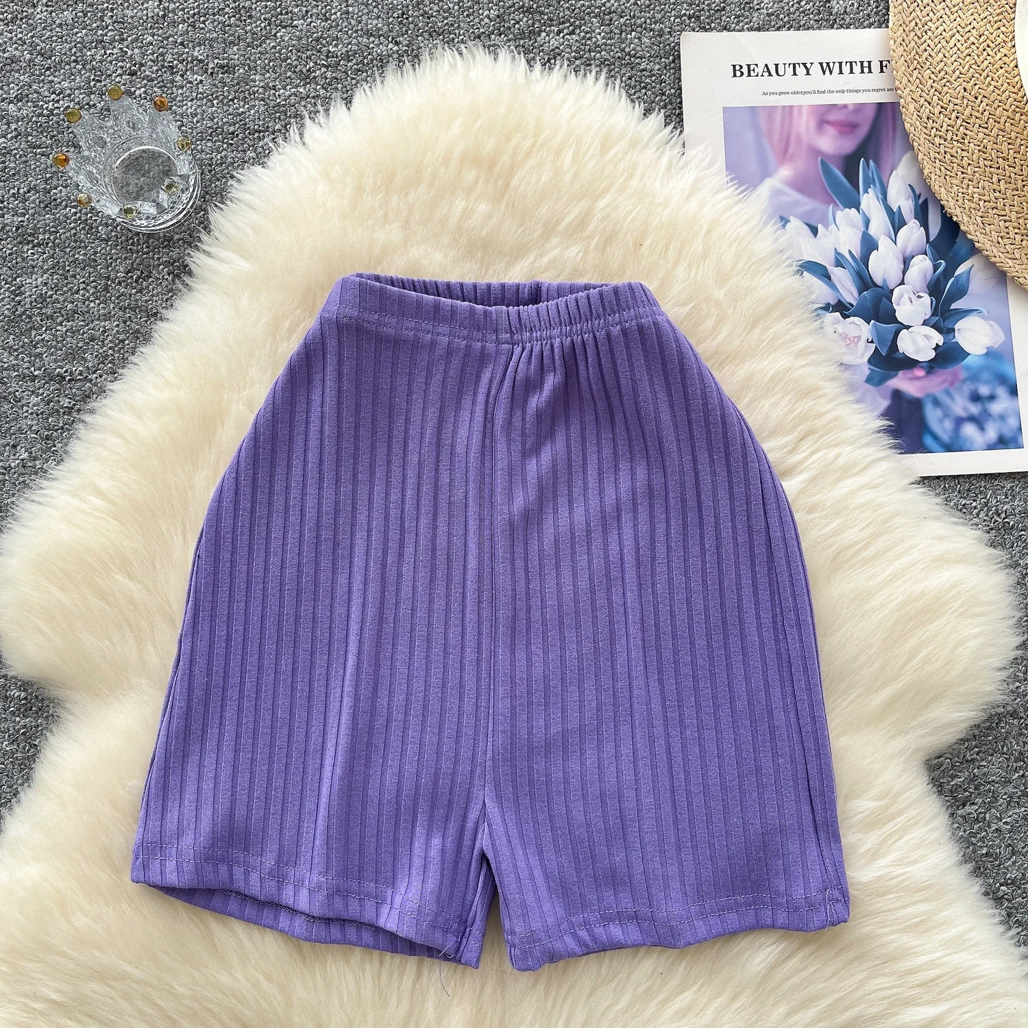 Basics Vintage Elegant High Waist Elastic Waist Chic Wide Leg Short Pants Hotsweet Streetwear High Street Women Casual Clothing