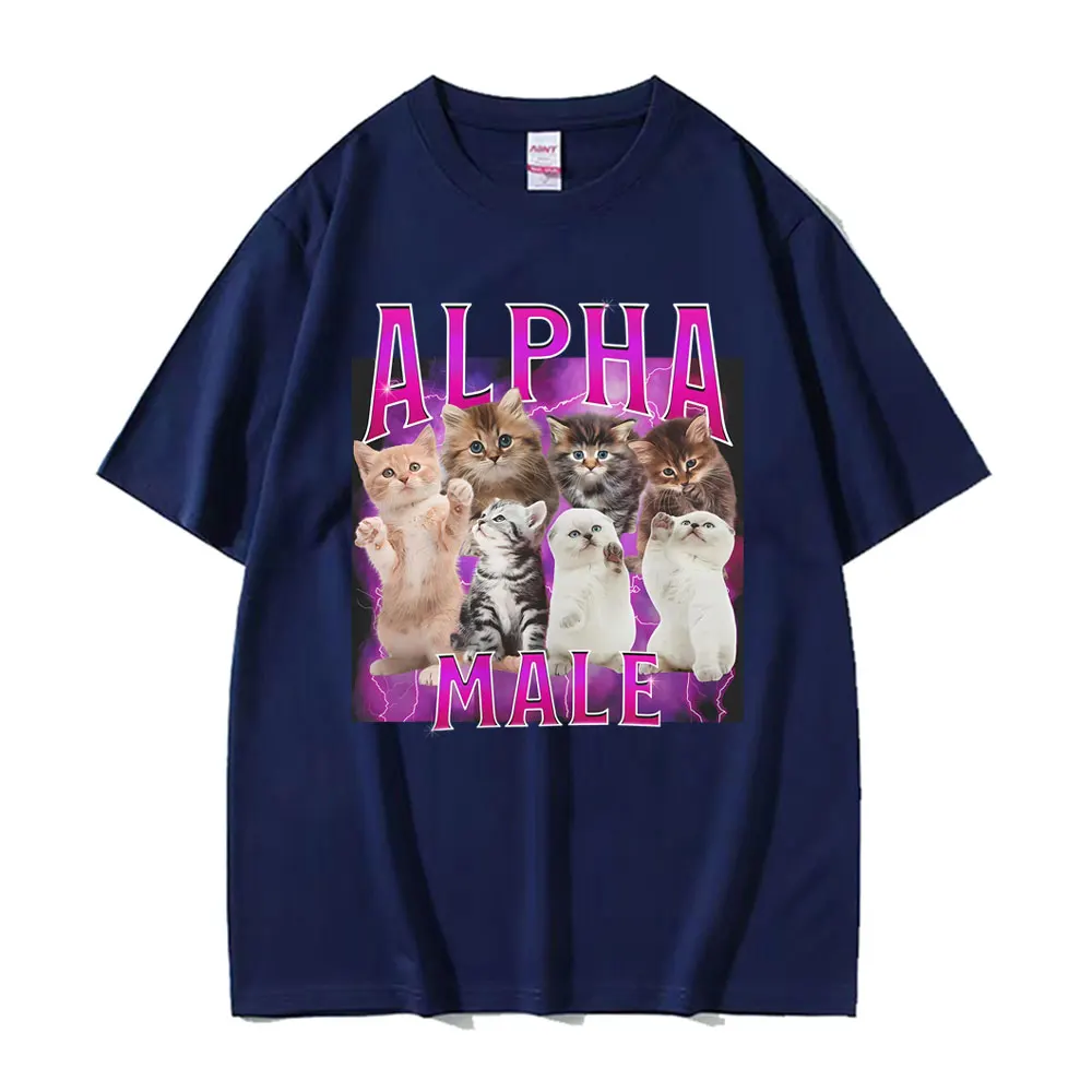 Alpha Male Cats Funny Meme Cat Lover Gift Graphic T-Shirt Men Women's Fashion Short Sleeve T-shirts Oversized T Shirt Streetwear