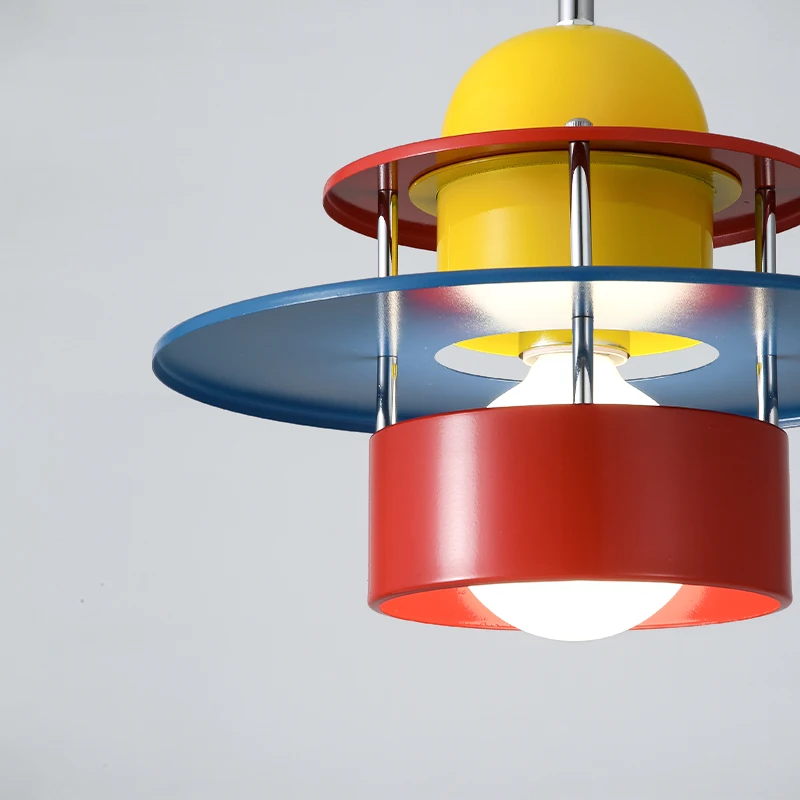 Memphis Colorful Pendant Lamps Bedroom Bedside Light Iron Lampshade High Ceiling Suspension Chandelier Red Yellow Blue E27