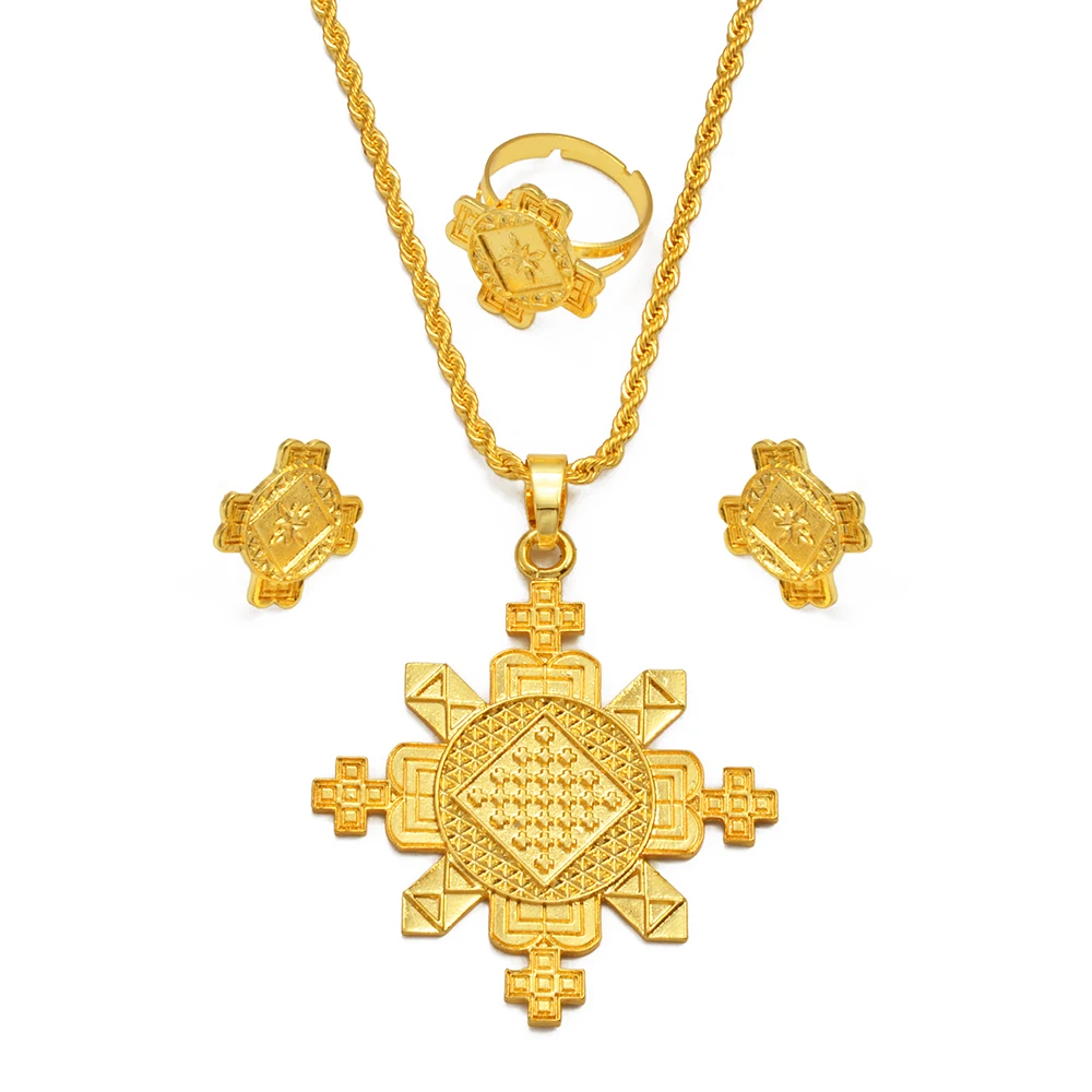 Ethiopian-女性用ジュエリーセット,ネックレス,イヤリング,リング,アフリカのウェディングアクセサリー,新しいコレクション342106
