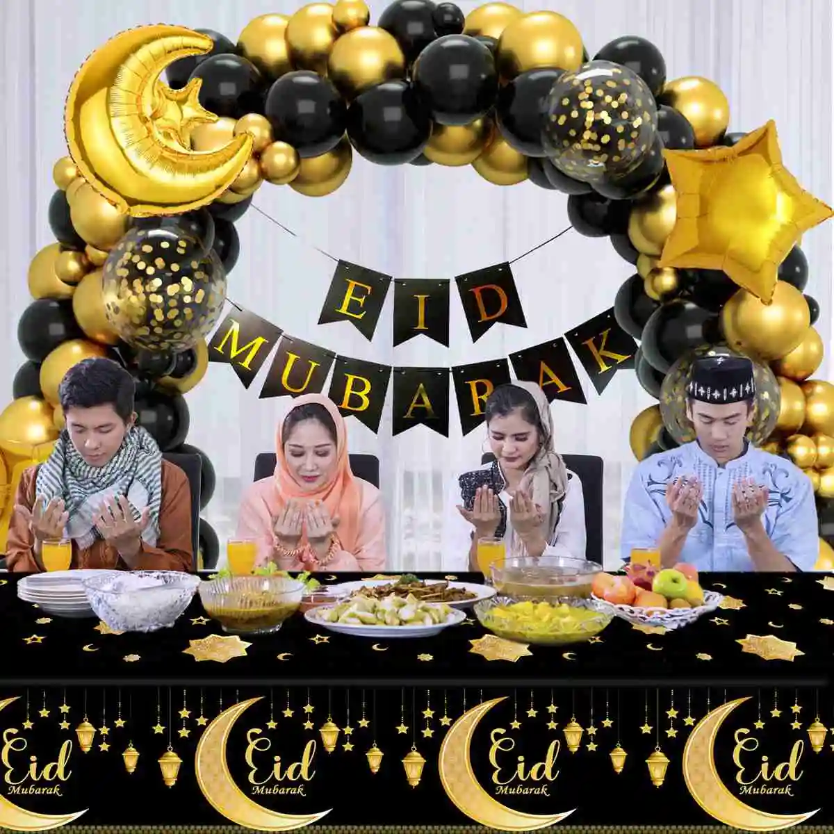 

Eid Mubarak Black Gold Balloon Arch Garland Kit Banner Set Ramadan Kareem Decoration 2025 For Home Islamic Muslim Party Supplies