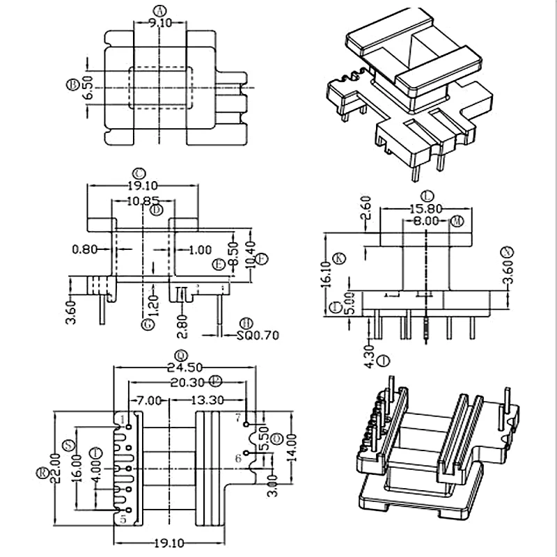 high frequency transformer EE22 ferrite  core PC44  and bobbin vertical 5+2 pins  15set/lot free shipping