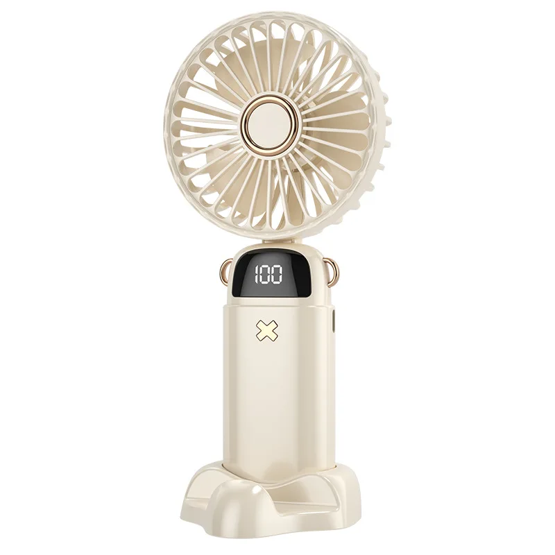 Mini Silent Handheld Fan Foldable Portable Neck Hanging Fans 5 Speed USB Rechargeable Fan with Phone Stand and Display Screen