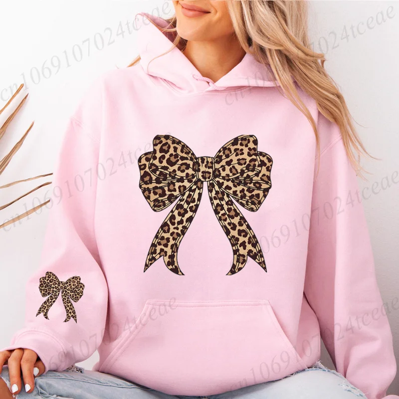 سترة نسائية بغطاء للرأس مطبوعة على شكل فيونكة من Coquette سترة نسائية بغطاء للرأس لعيد الحب بلوفر هاراجوكو ملابس الشارع الشهير مع قلنسوة