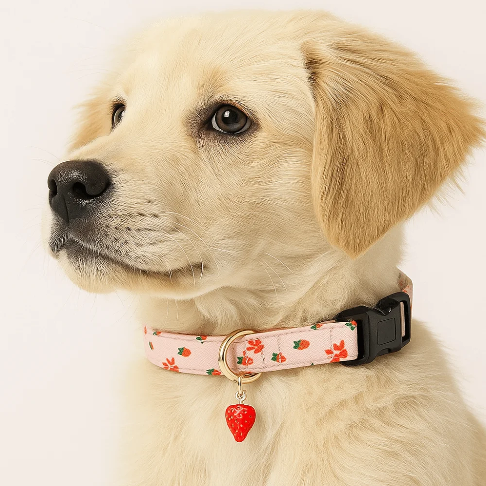 Kalung Anjing Motif Buah Stroberi, Dapat Disesuaikan, Lembut, Bahan Poliester, Nyaman, Untuk Anjing Kecil