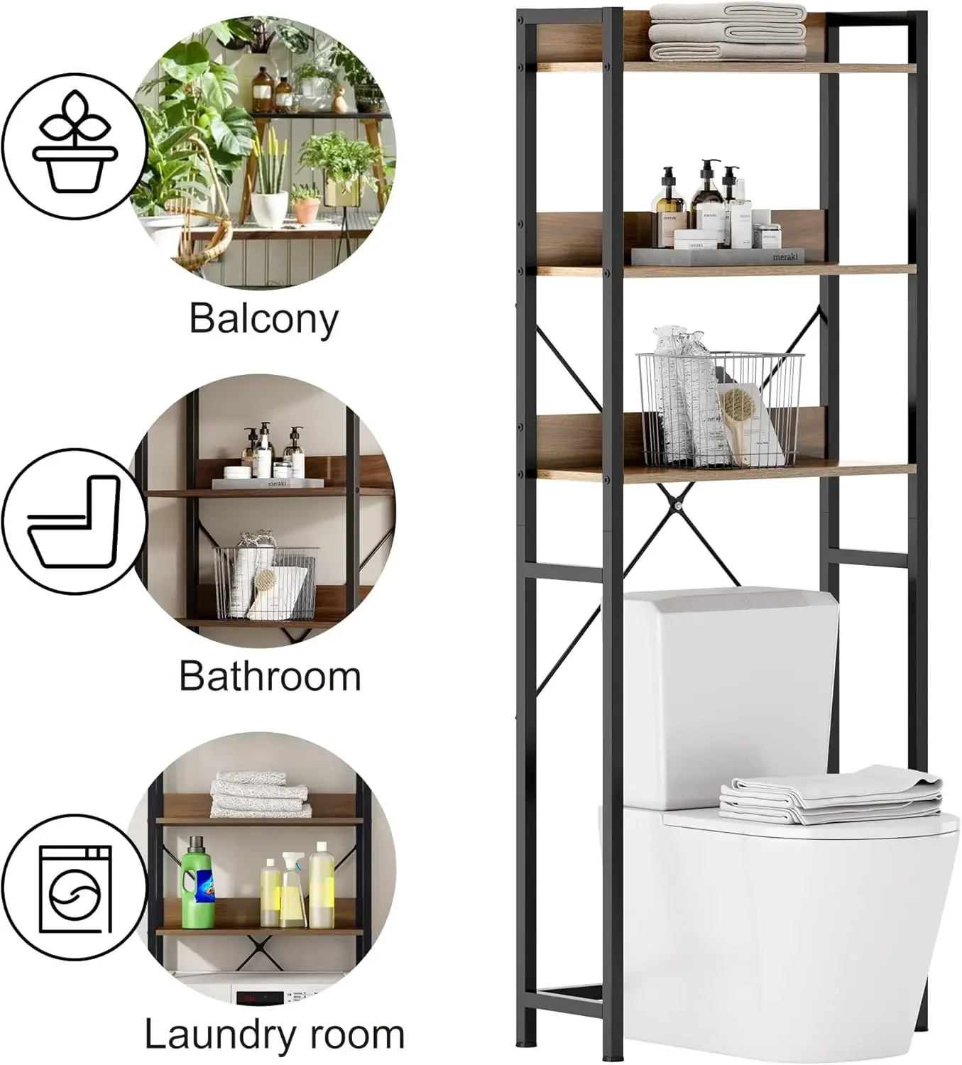 3-Tier Freestanding Bathroom Storage Rack, Over The Toilet Storage Rack, Space Saver Bathroom Organizer