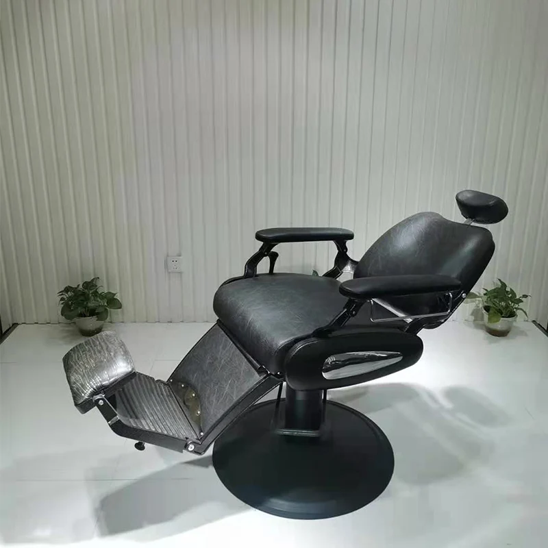 Solid Black Barber Chair, Hydraulic Reclining Barbershop Chair, Heavy Duty Hair Cutting & Shaving Salon Chair with Footrest