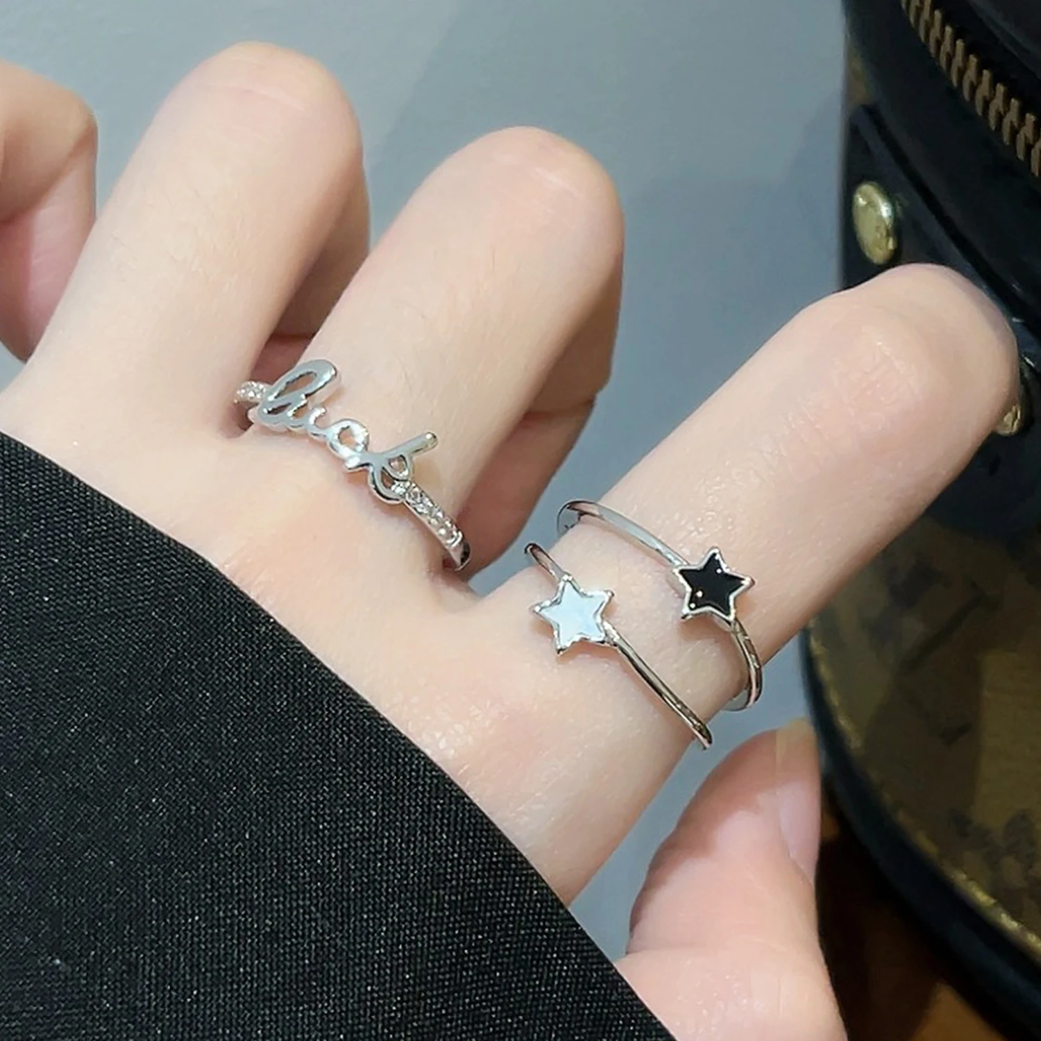Kpop Fashion Star Zircon Crystal Rings for Women Girls Double Layer Ring Aesthetic Jewelry y2k Accessories 2024 New Trend image 2