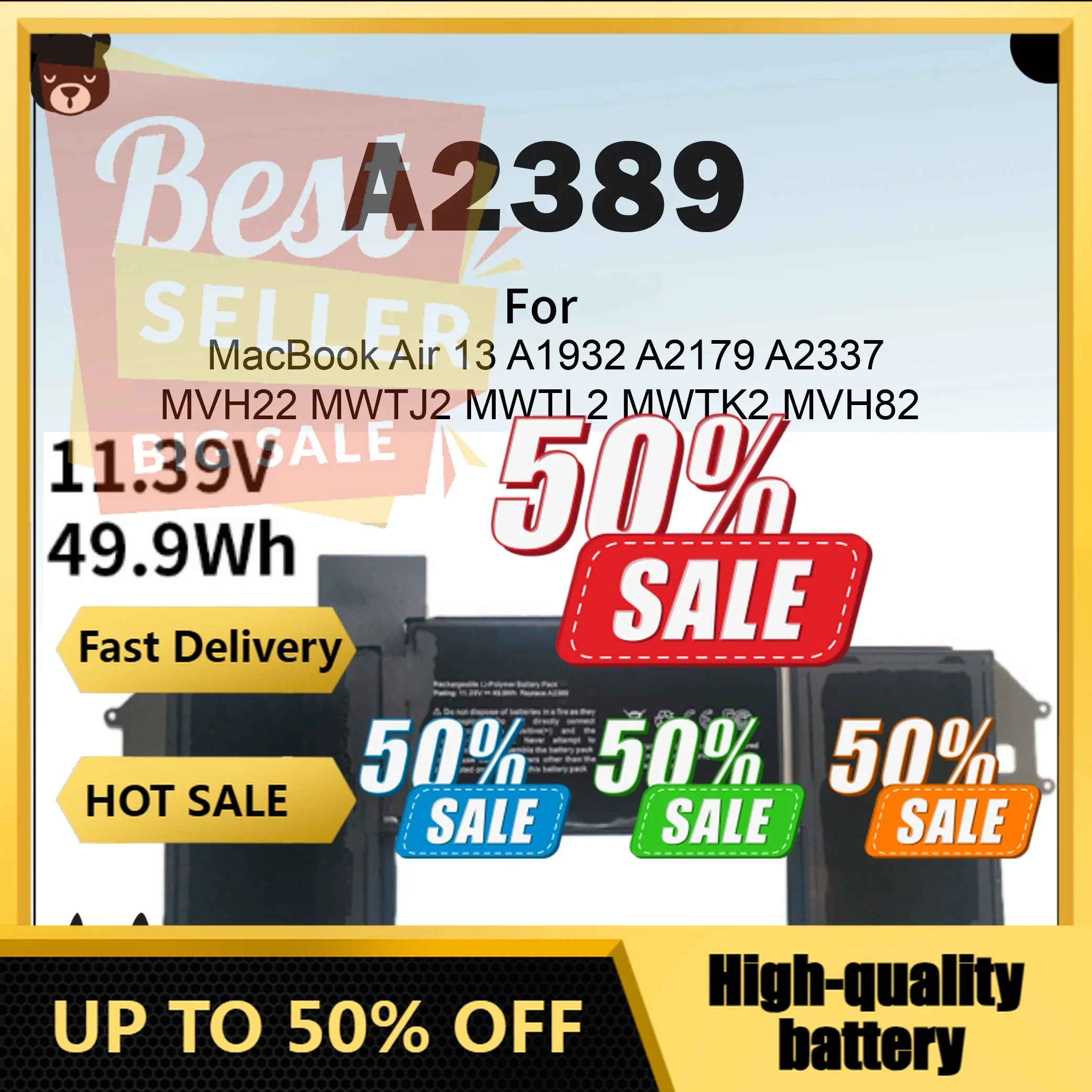 

【Быстрая доставка】Новый аккумулятор для ноутбука A2389 11,39 В 49,9 Втч для MacBook Air 13 дюймов A1965 A2389 Аккумулятор A1932 A2179 A2337 M1 Series