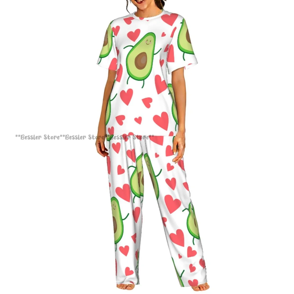 

Women's Pajamas Set Avocado Heart Pattern Short Sleeve Sleepwear 2 Piece Homewear Loungewear