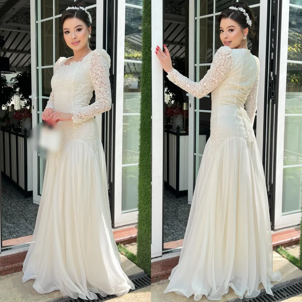 

Customized Modern Style Chiffon Pleat A-line Square Neck Long Dresses Bespoke Occasion Sizes Available