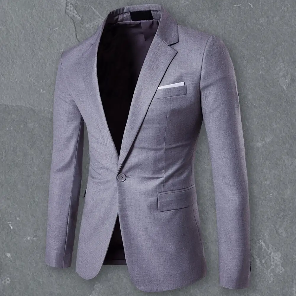 Popular Casual Blazer Temperament Men Blazer Solid Color Slim-fitting Pure Color Blazer  All Match