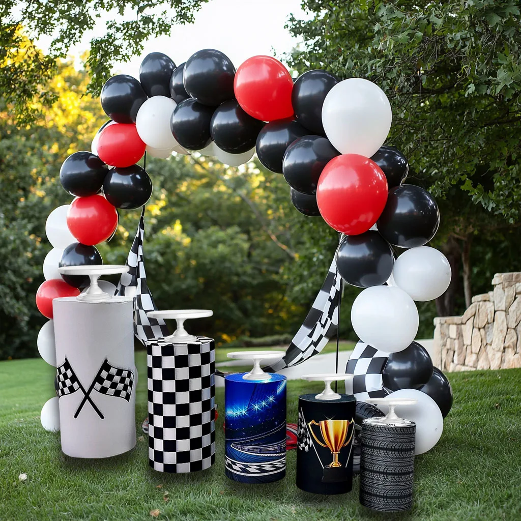 1 مجموعة (5 قطعة) اسطوانة يغطي سباق السيارات موضوع بسط غطاء الركيزة لحفلة عيد ميلاد الطفل دش مفرش المائدة ديكور الدعامة
