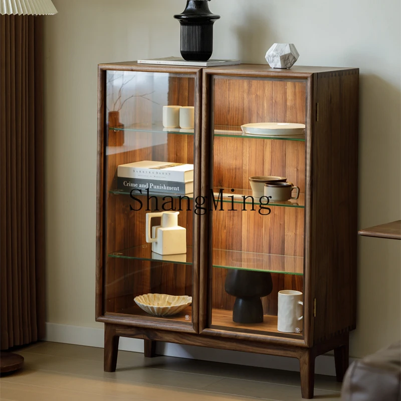 

ZY solid wood tea set, porcelain glass storage cabinet, dining side = glass tea cabinet, walnut wine cabinet
