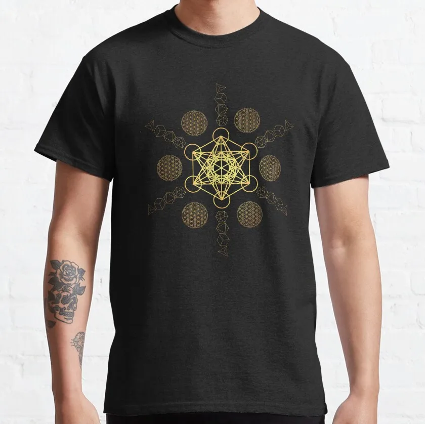 

Metatron's Cube Flower of Life T-Shirt platonic solids symbols Cube Merkaba Sacred Geometry 100% cotton printed clothing