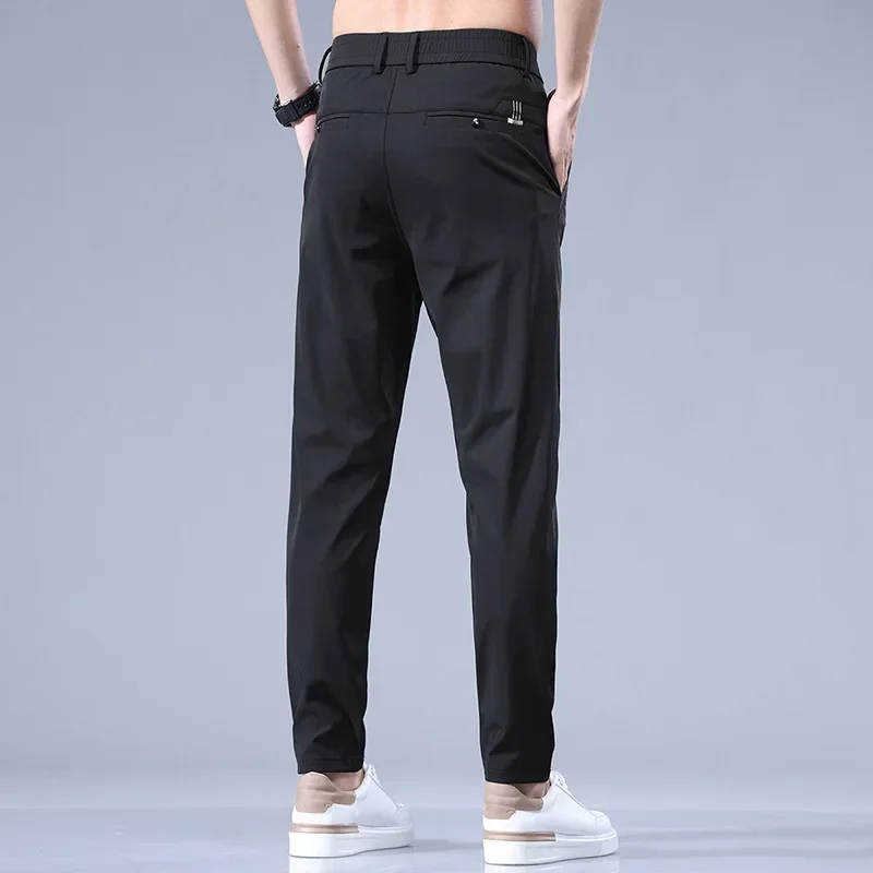 

Thin Ice Silk Brand Spring Summer Soft Stretch Business Men's Casual Pants Thin Slim Elastic Waist Business Grey Trousers Male