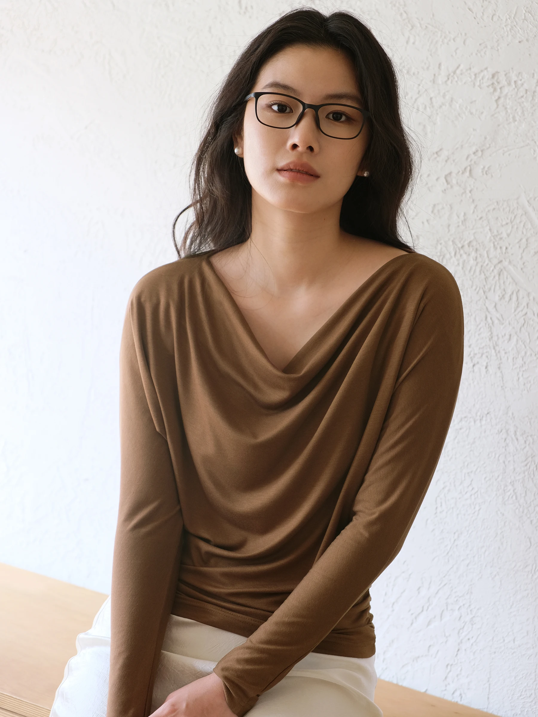 Comfortable Soft Knitted Batwing Sleeve Top as Inner Wear MISSDREAMER Casual Loose Fit Long Sleeve Stack Collar T-Shirt