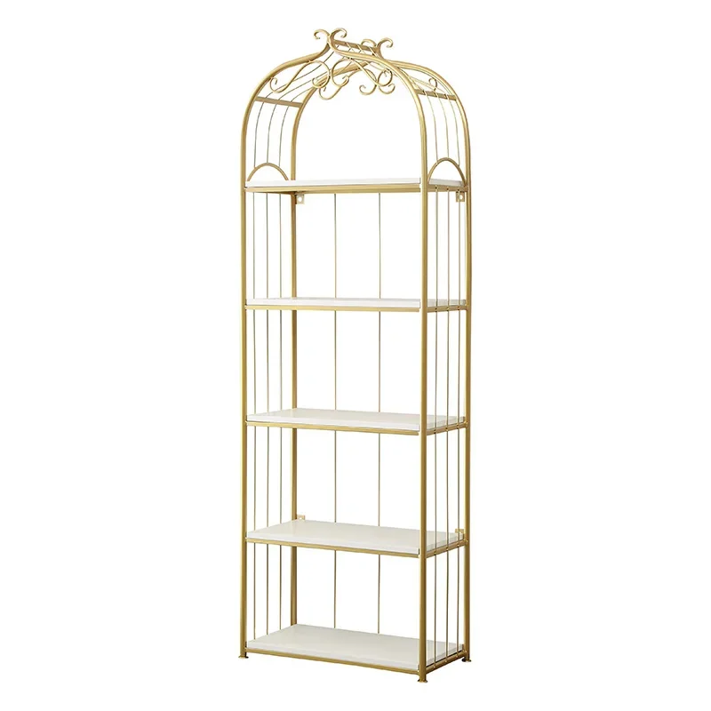 Storage rack, golden iron art living room storage rack, multi-layer floor to ceiling partition rack, bookshelf, light luxury