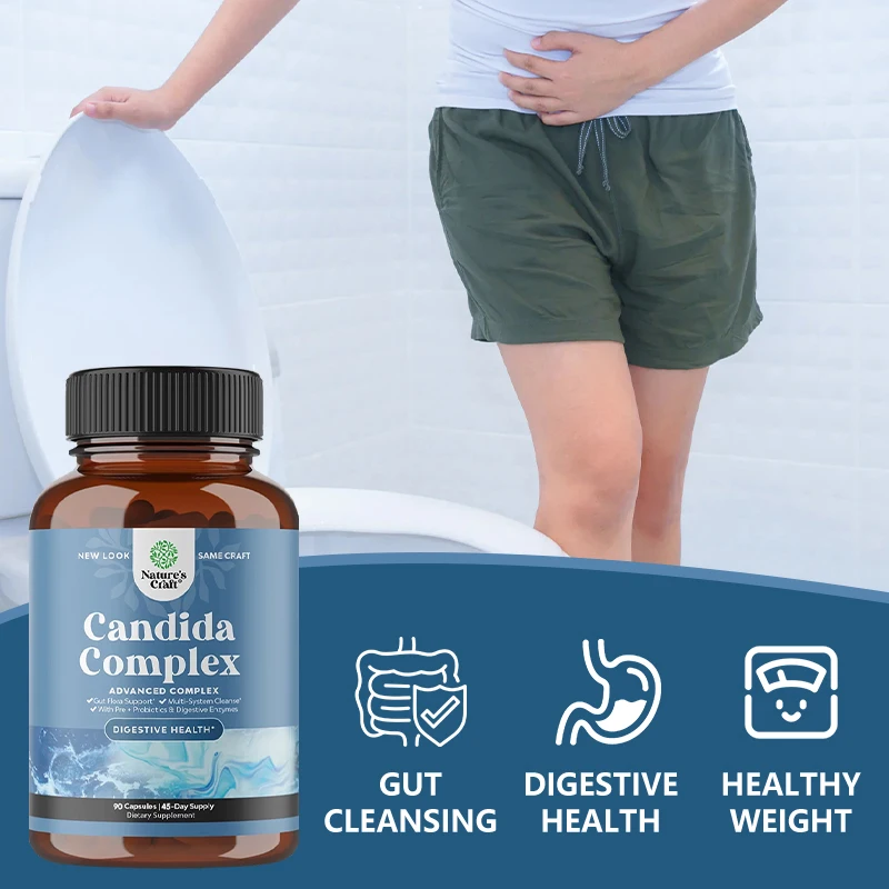 Candida Complex with Digestive Enzymes - Candida Support Complex 90 Capsules - Probiotics Better Digestive Enzymes Bowel Cleanse