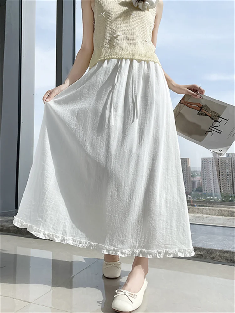 Fungus Edge Half Skirt For Women High Waist A-line Swing Dress Summer Woman Clothing Skirts Drawstring Tied Dress Casual Skirt