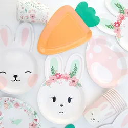 Baby Shower Girl 1st Birthday Decorations Disposable Tableware Easter Eggs Rabbit Carrot Plates Cups Happy Easter Party Supplies