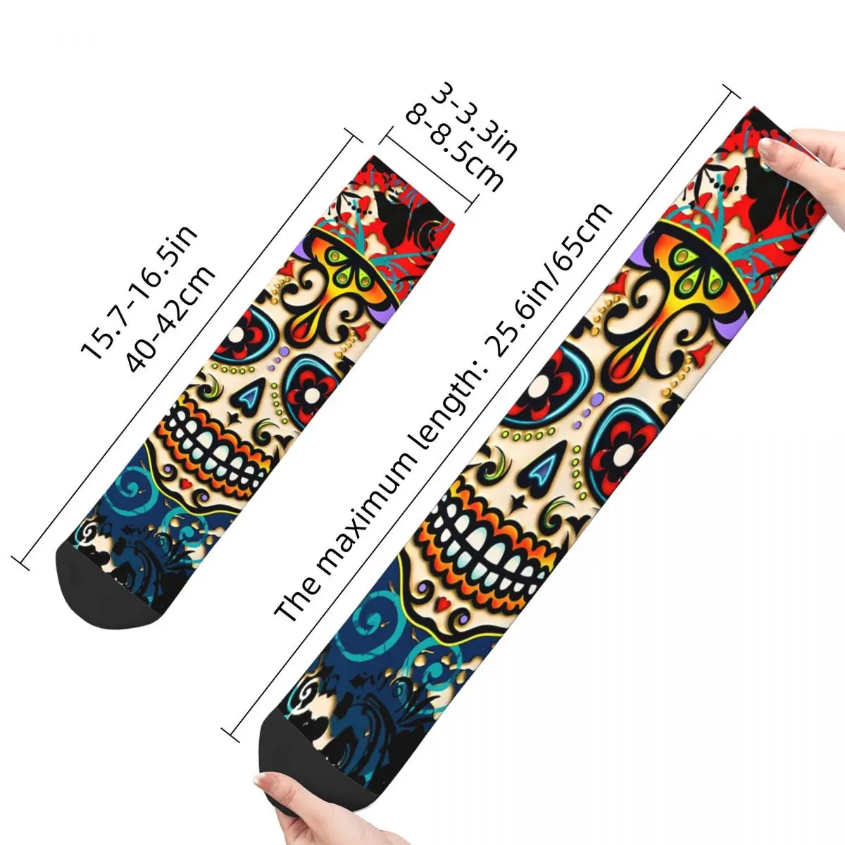 Happy Men's Socks Mexican Skull Sugar Skull Day Of The Dead Dias De Los Muertos Vintage Novelty Crew Sock Gift Pattern Printed