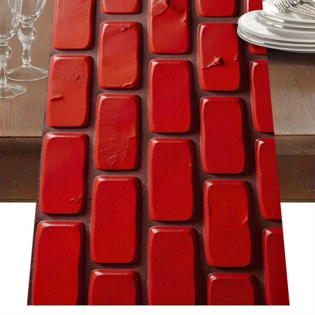 1 Piece of Table Runner with a Close-Up View of Brick Walls and Vibrant Pattern Design, Suitable for Farmhouse, Indoor, Kitchen, Celebrations, Table Decoration, Restaurant, and Banquet Decoration Supplies