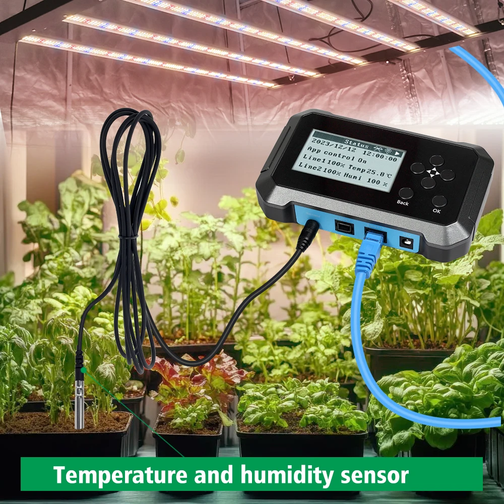 Smart Grow Light Controller RJ14 RJ45 2-channel 0-10V Light Controller With Temperature and Humidity Sensor