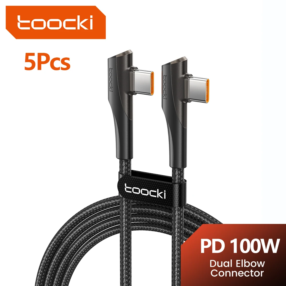 Cabo USB C Toocki 3/5Pcs PD 60W 100W 5A Carregamento Rápido Cabo de 90 Graus com Duplo Cotovelo para iPhone 16 17 Pro Max Xiaomi Samsung S24