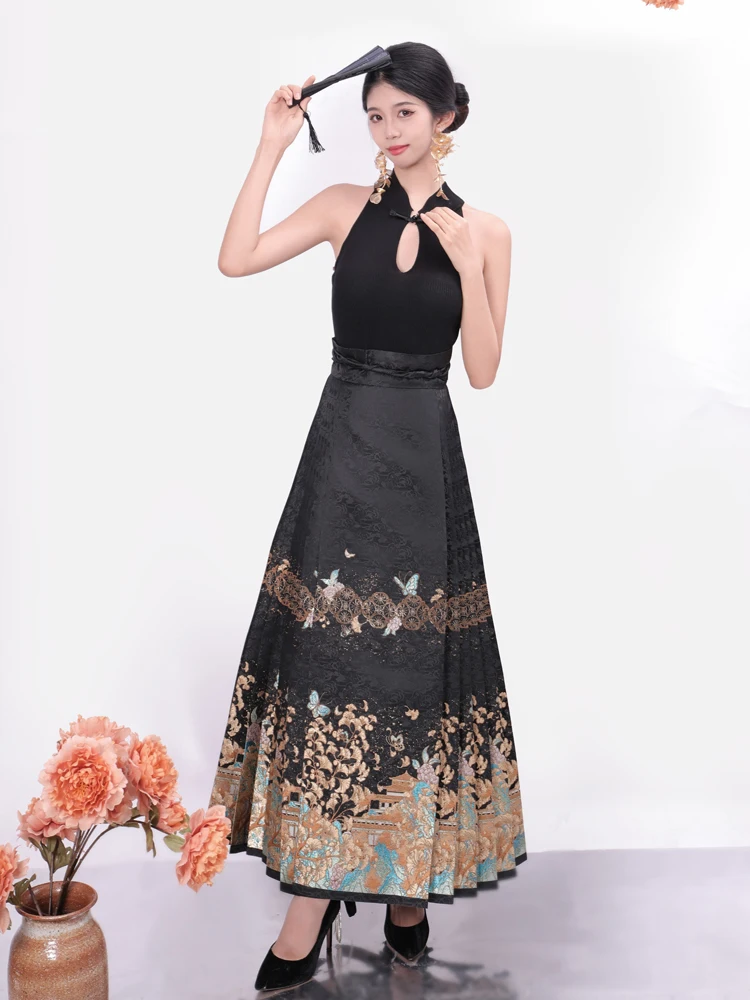 

Original Hanfu Semi-Body Skirt Floral Weave Imitation eup Gold Face Full Body Skirt Women High-End Heavy Work Lingjinci