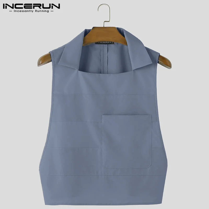 INCERUN Men Tank Tops Solid Color Lapel Sleeveless Casual Male Vests Streetwear Summer 2024 Pockets Fashion Men Clothing S-5XL