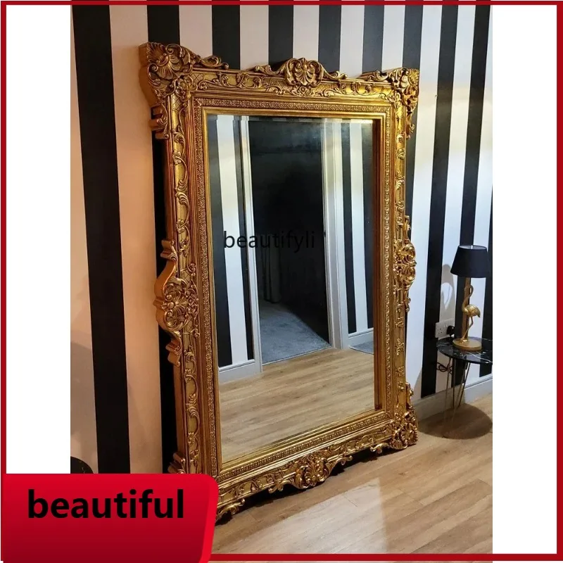 

f156 European Style Mirror Full-Length Mirror Large Size Luxury Dreing Mirror Home Wall Vintage Engraving Floor