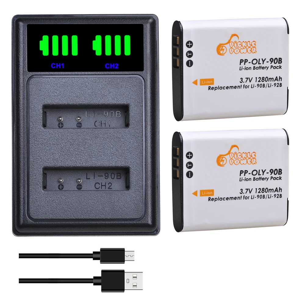 Li-90B Li-92B Battery+LED Dual Charger with Type C Port For Olympus Tough TG-6 TG-5 TG-1 TG2 TG-Tracker SH-1 SH-2 SP-100 IHS