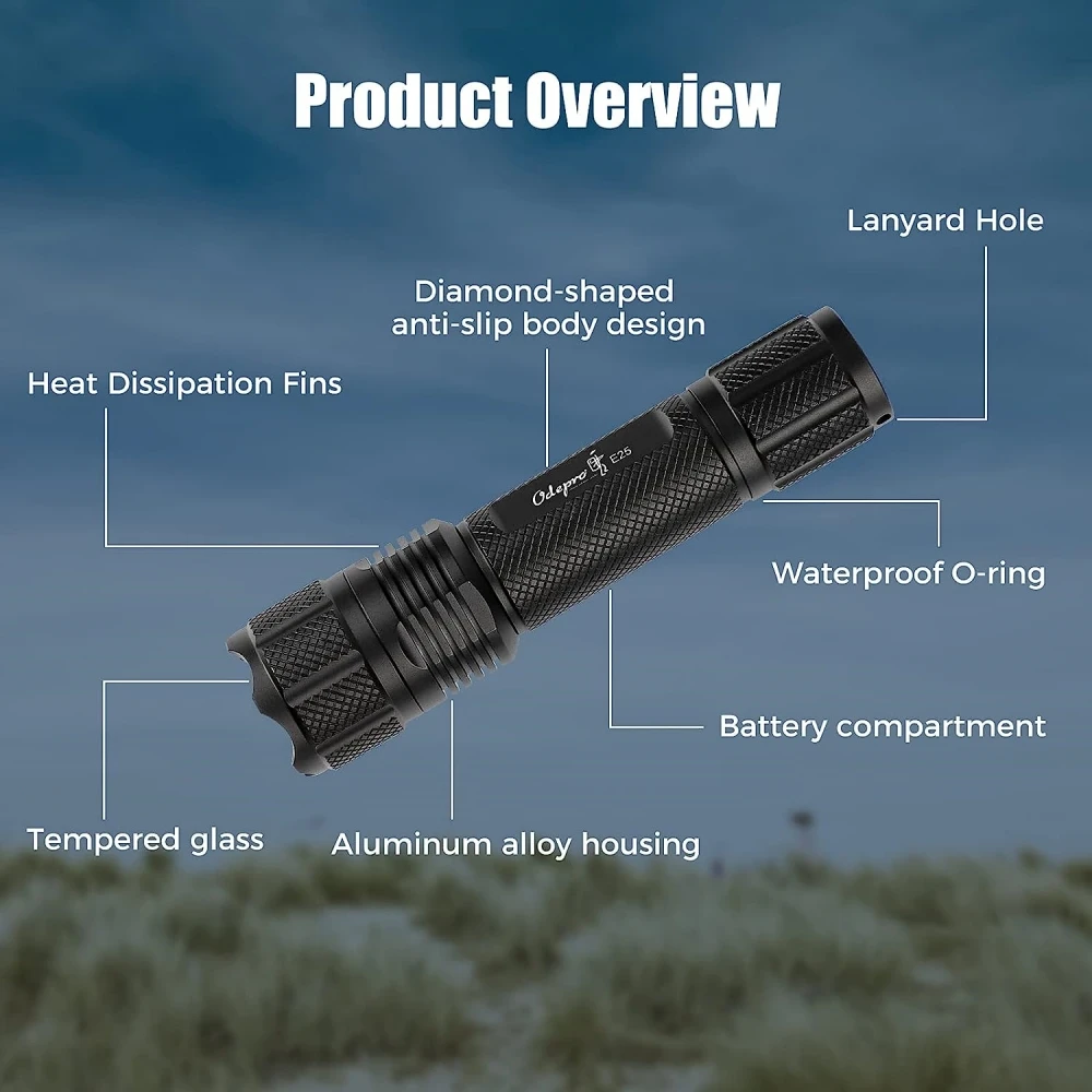 Перезаряжаемый фонарик Самооборона Odepro E25 Карманный маленький мощный фонарик Открытый Кемпинг Туризм Прожектор