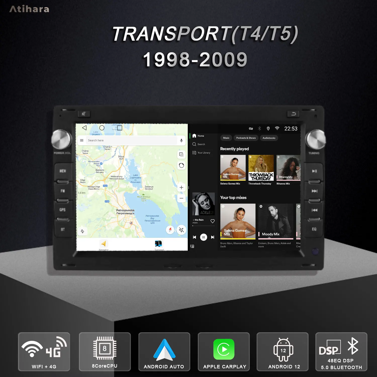 

Atihara 7" Android Car Radio For VW Transport(T4/T5) 1998-2009 Carplay Android Auto, 2Din 4G Wifi RDS Multimedia Video Player