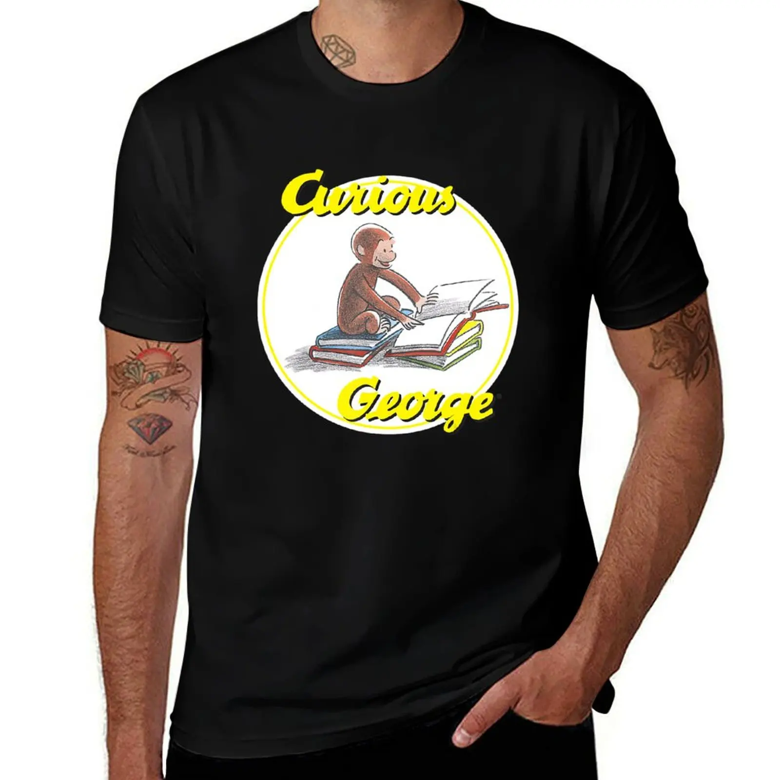 Curious George Reading Poster. T-Shirt football t shirt man clothes anime t shirts for men graphic