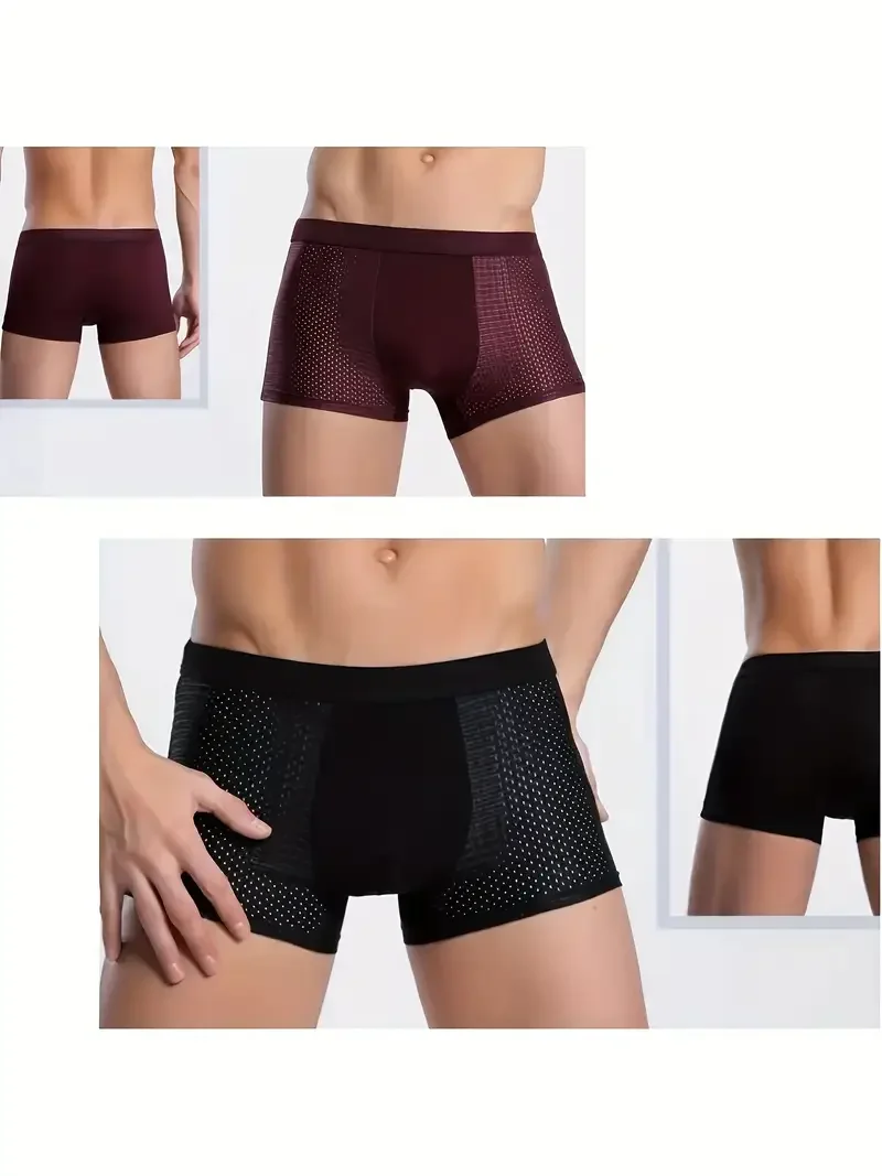 5pcs men's ice feeling mesh breathable comfortable underwear solid color daily casual flat angle underpants men's sports panties